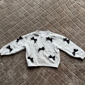 Zara Gray Sweater with Black Bow Accents
